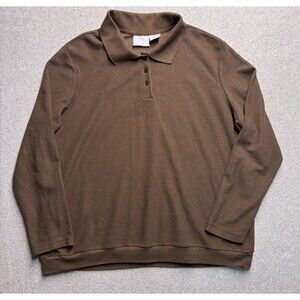 John Blair Men's Vintage Brown Long Sleeve Polo Shirt Size 2XL - Knit Pullover